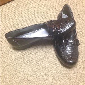 Black patent leather loafers